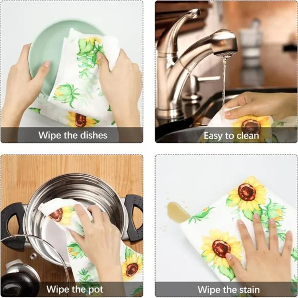 Sunny Sunflower Dish Towels Decorative Tea Towels for Kitchen
